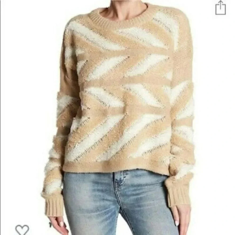 Anthropologie John + Jenn S tan + cream textured sweater